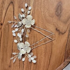Special Occasions Bridal Floral Leaf Crystal Hairpins Set of 2